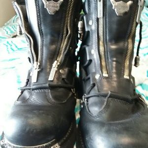 Harley Davidson boots and a Wilson leather coat